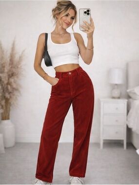 Judy Blue Red Corduroy Pants Size 25 NWT High Rise Straight Leg Stretch
